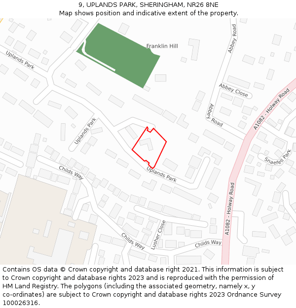 9, UPLANDS PARK, SHERINGHAM, NR26 8NE: Location map and indicative extent of plot