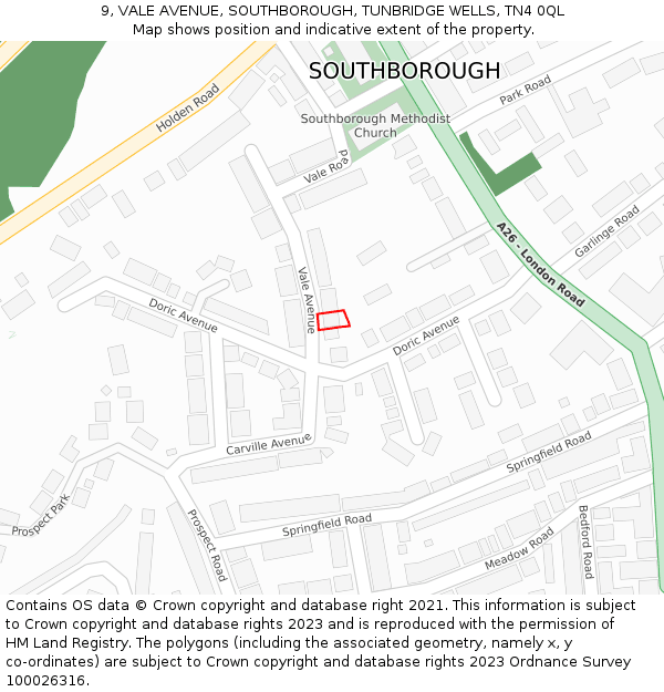 9, VALE AVENUE, SOUTHBOROUGH, TUNBRIDGE WELLS, TN4 0QL: Location map and indicative extent of plot