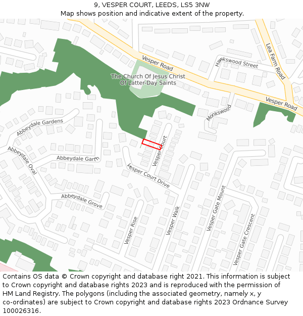 9, VESPER COURT, LEEDS, LS5 3NW: Location map and indicative extent of plot