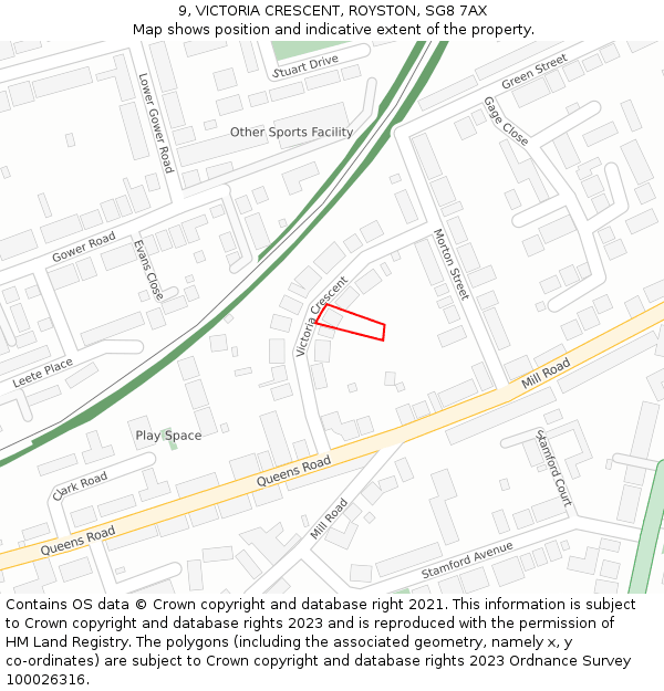 9, VICTORIA CRESCENT, ROYSTON, SG8 7AX: Location map and indicative extent of plot