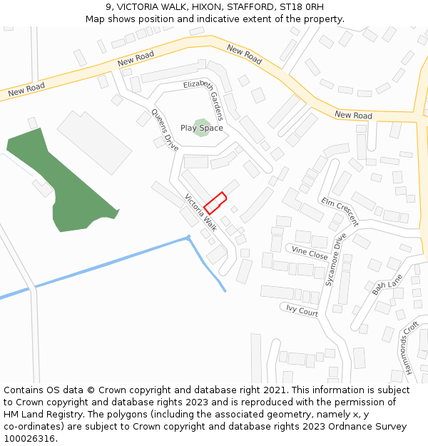 9, VICTORIA WALK, HIXON, STAFFORD, ST18 0RH: Location map and indicative extent of plot