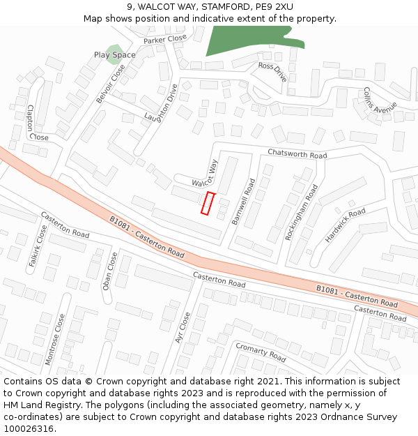 9, WALCOT WAY, STAMFORD, PE9 2XU: Location map and indicative extent of plot