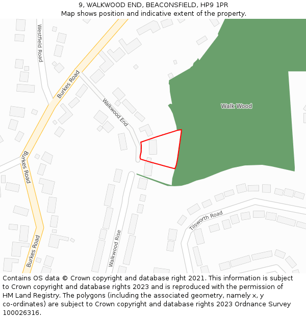 9, WALKWOOD END, BEACONSFIELD, HP9 1PR: Location map and indicative extent of plot