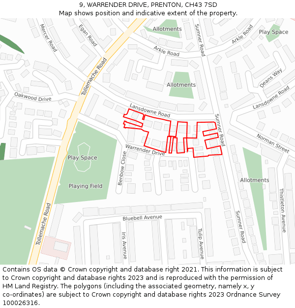 9, WARRENDER DRIVE, PRENTON, CH43 7SD: Location map and indicative extent of plot