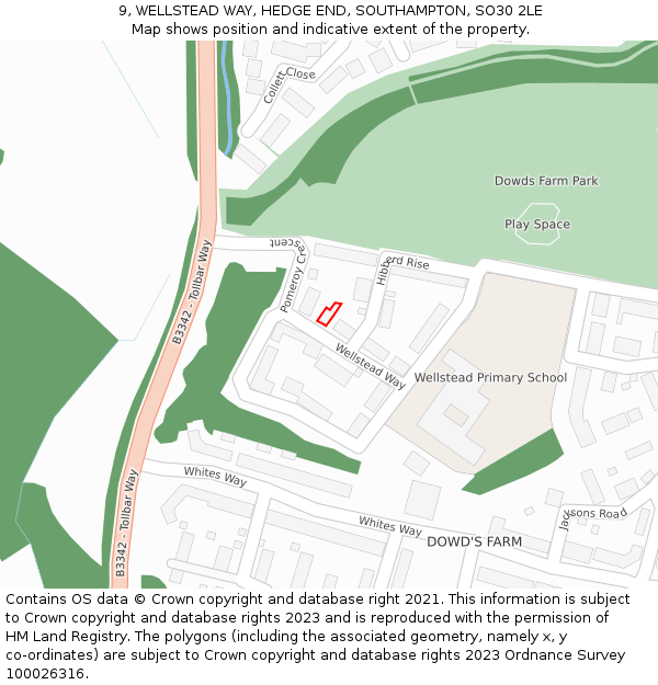 9, WELLSTEAD WAY, HEDGE END, SOUTHAMPTON, SO30 2LE: Location map and indicative extent of plot