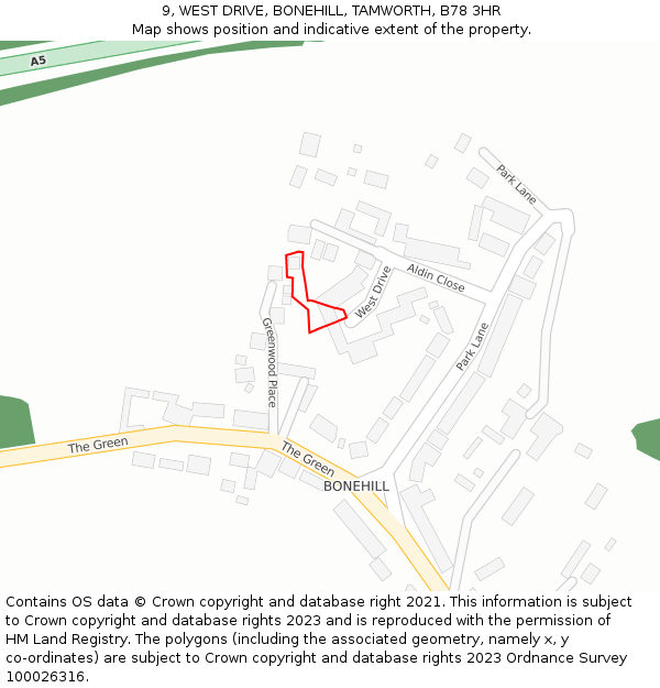 9, WEST DRIVE, BONEHILL, TAMWORTH, B78 3HR: Location map and indicative extent of plot