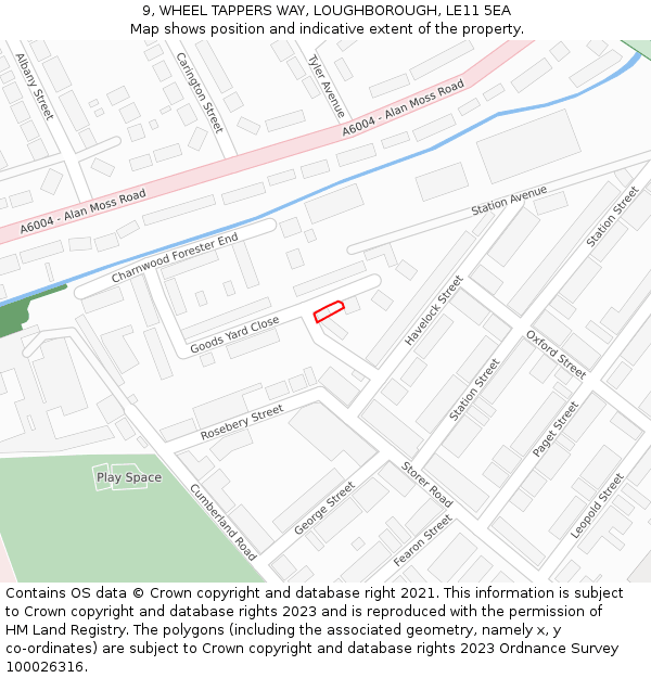 9, WHEEL TAPPERS WAY, LOUGHBOROUGH, LE11 5EA: Location map and indicative extent of plot