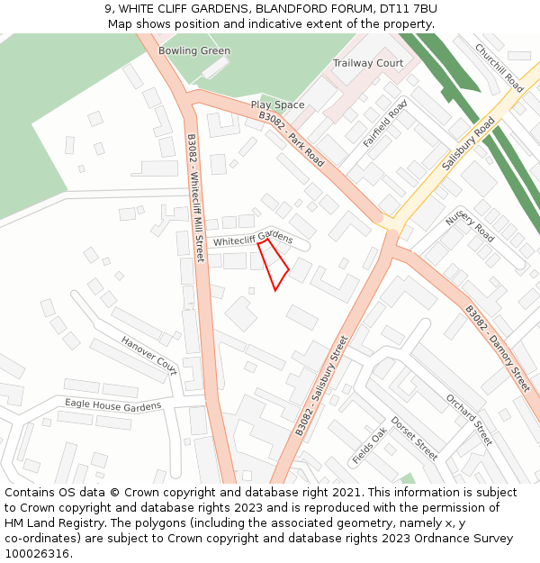 9, WHITE CLIFF GARDENS, BLANDFORD FORUM, DT11 7BU: Location map and indicative extent of plot