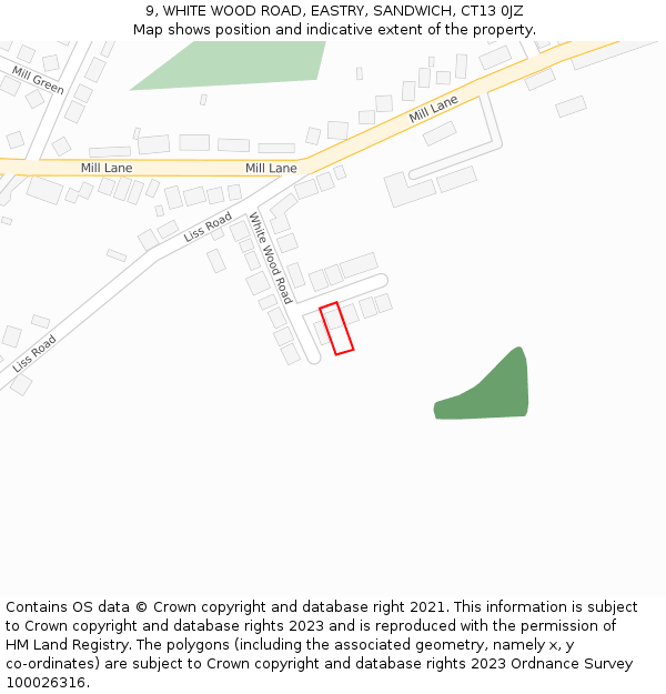 9, WHITE WOOD ROAD, EASTRY, SANDWICH, CT13 0JZ: Location map and indicative extent of plot