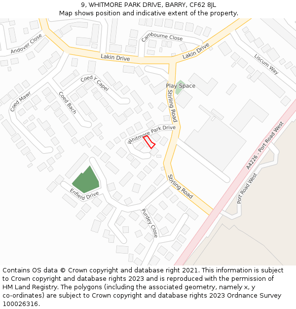 9, WHITMORE PARK DRIVE, BARRY, CF62 8JL: Location map and indicative extent of plot