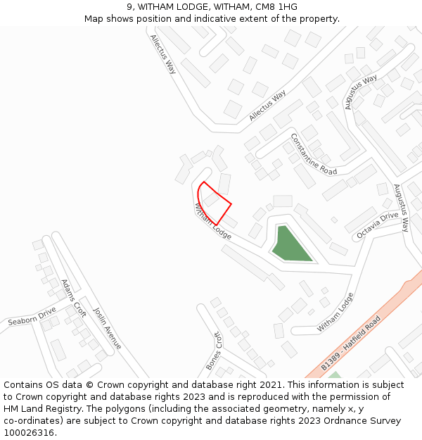 9, WITHAM LODGE, WITHAM, CM8 1HG: Location map and indicative extent of plot