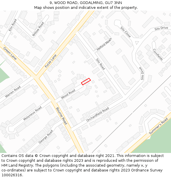 9, WOOD ROAD, GODALMING, GU7 3NN: Location map and indicative extent of plot