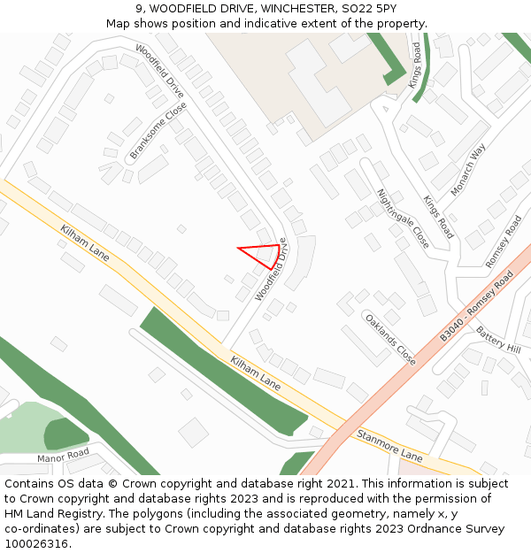 9, WOODFIELD DRIVE, WINCHESTER, SO22 5PY: Location map and indicative extent of plot