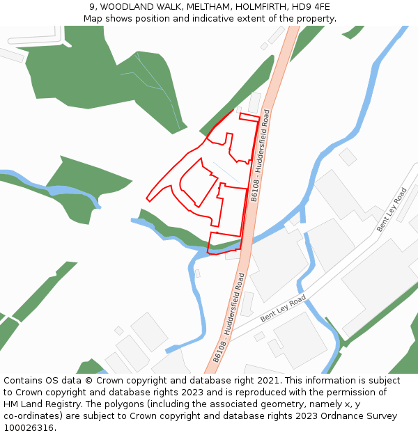 9, WOODLAND WALK, MELTHAM, HOLMFIRTH, HD9 4FE: Location map and indicative extent of plot