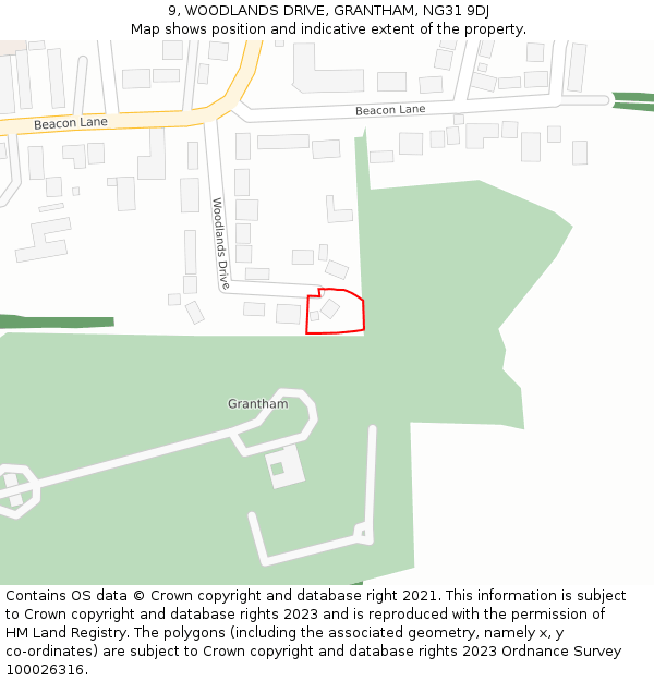 9, WOODLANDS DRIVE, GRANTHAM, NG31 9DJ: Location map and indicative extent of plot