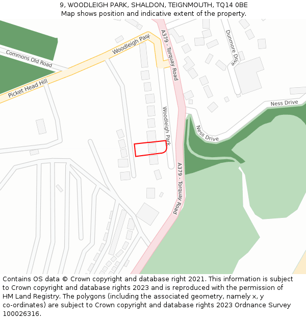 9, WOODLEIGH PARK, SHALDON, TEIGNMOUTH, TQ14 0BE: Location map and indicative extent of plot