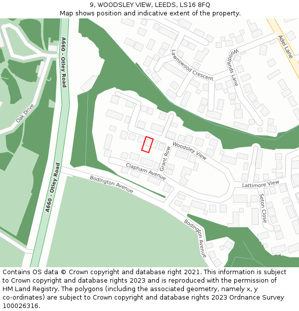 9, WOODSLEY VIEW, LEEDS, LS16 8FQ: Location map and indicative extent of plot