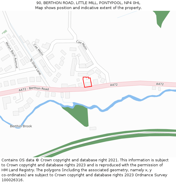 90, BERTHON ROAD, LITTLE MILL, PONTYPOOL, NP4 0HL: Location map and indicative extent of plot