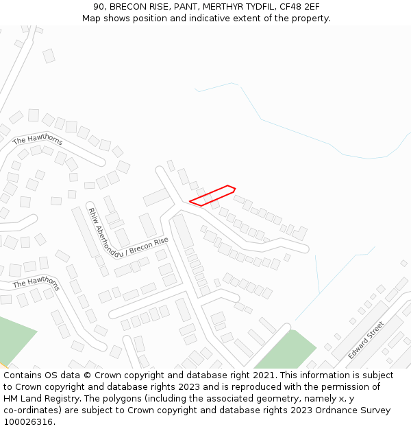 90, BRECON RISE, PANT, MERTHYR TYDFIL, CF48 2EF: Location map and indicative extent of plot