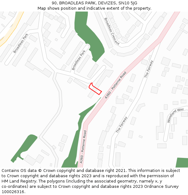 90, BROADLEAS PARK, DEVIZES, SN10 5JG: Location map and indicative extent of plot