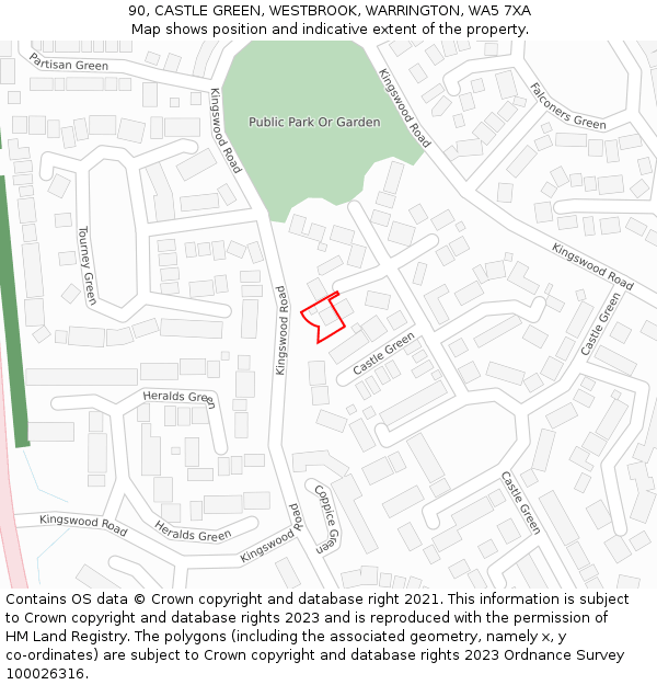 90, CASTLE GREEN, WESTBROOK, WARRINGTON, WA5 7XA: Location map and indicative extent of plot