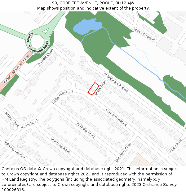 90, CORBIERE AVENUE, POOLE, BH12 4JW: Location map and indicative extent of plot