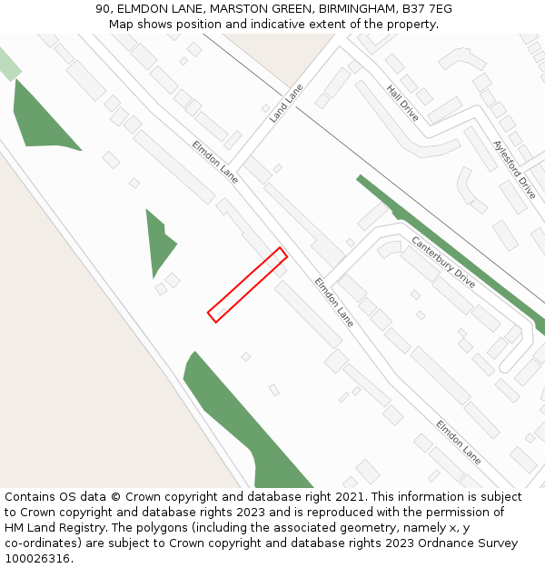 90, ELMDON LANE, MARSTON GREEN, BIRMINGHAM, B37 7EG: Location map and indicative extent of plot