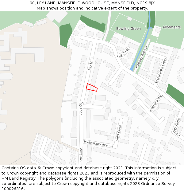 90, LEY LANE, MANSFIELD WOODHOUSE, MANSFIELD, NG19 8JX: Location map and indicative extent of plot