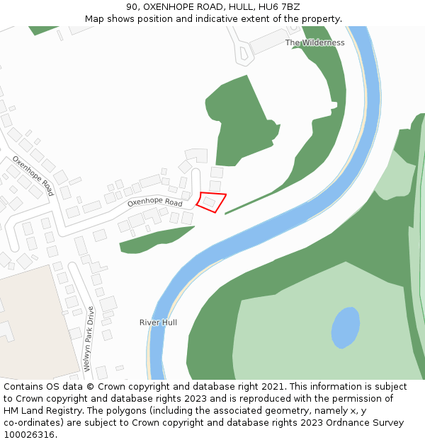 90, OXENHOPE ROAD, HULL, HU6 7BZ: Location map and indicative extent of plot