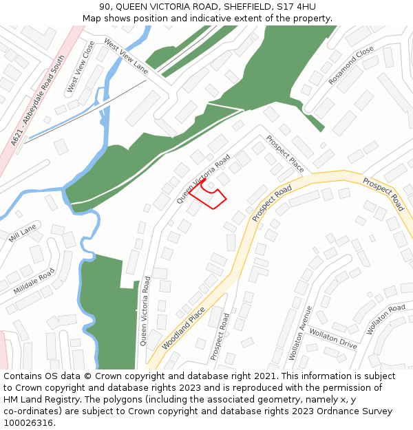 90, QUEEN VICTORIA ROAD, SHEFFIELD, S17 4HU: Location map and indicative extent of plot