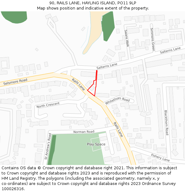 90, RAILS LANE, HAYLING ISLAND, PO11 9LP: Location map and indicative extent of plot