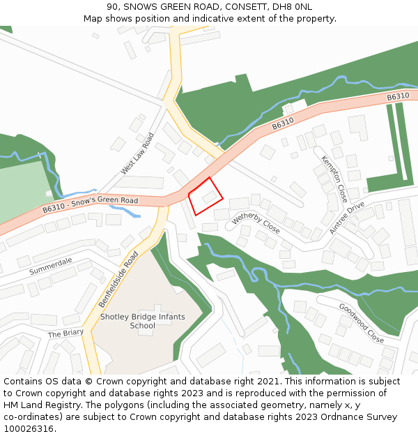 90, SNOWS GREEN ROAD, CONSETT, DH8 0NL: Location map and indicative extent of plot