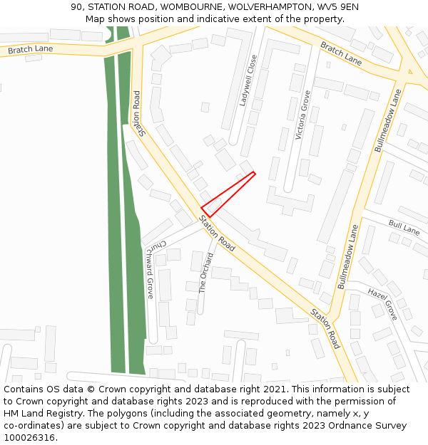 90, STATION ROAD, WOMBOURNE, WOLVERHAMPTON, WV5 9EN: Location map and indicative extent of plot