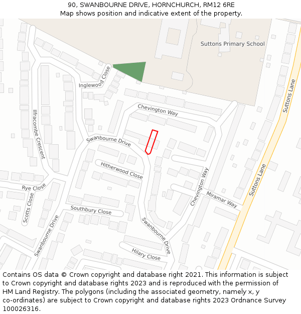 90, SWANBOURNE DRIVE, HORNCHURCH, RM12 6RE: Location map and indicative extent of plot