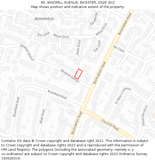 90, WINDMILL AVENUE, BICESTER, OX26 3DZ: Location map and indicative extent of plot