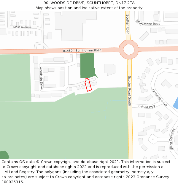 90, WOODSIDE DRIVE, SCUNTHORPE, DN17 2EA: Location map and indicative extent of plot