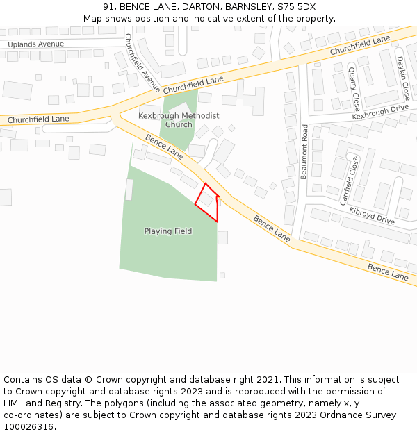 91, BENCE LANE, DARTON, BARNSLEY, S75 5DX: Location map and indicative extent of plot