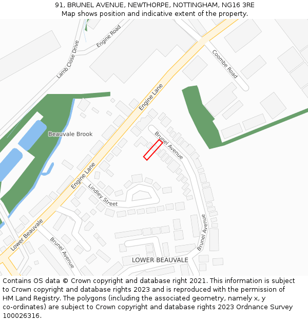 91, BRUNEL AVENUE, NEWTHORPE, NOTTINGHAM, NG16 3RE: Location map and indicative extent of plot