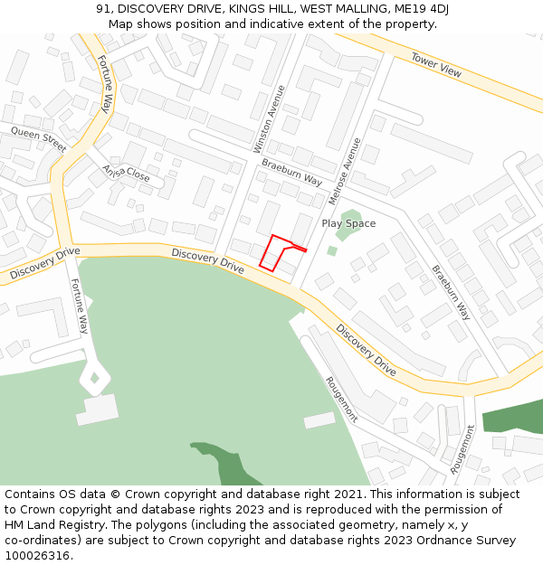 91, DISCOVERY DRIVE, KINGS HILL, WEST MALLING, ME19 4DJ: Location map and indicative extent of plot