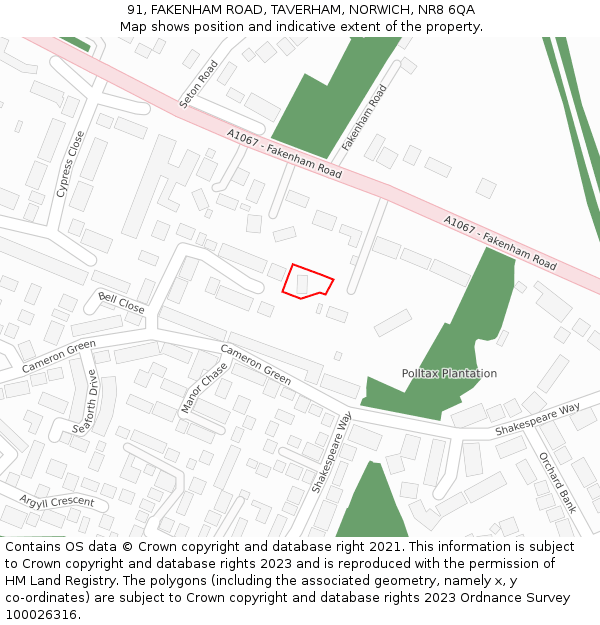 91, FAKENHAM ROAD, TAVERHAM, NORWICH, NR8 6QA: Location map and indicative extent of plot