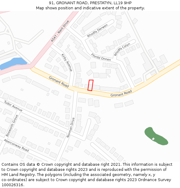 91, GRONANT ROAD, PRESTATYN, LL19 9HP: Location map and indicative extent of plot