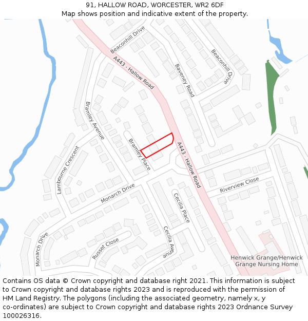 91, HALLOW ROAD, WORCESTER, WR2 6DF: Location map and indicative extent of plot