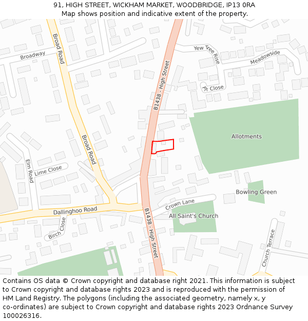 91, HIGH STREET, WICKHAM MARKET, WOODBRIDGE, IP13 0RA: Location map and indicative extent of plot