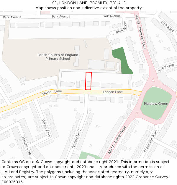 91, LONDON LANE, BROMLEY, BR1 4HF: Location map and indicative extent of plot