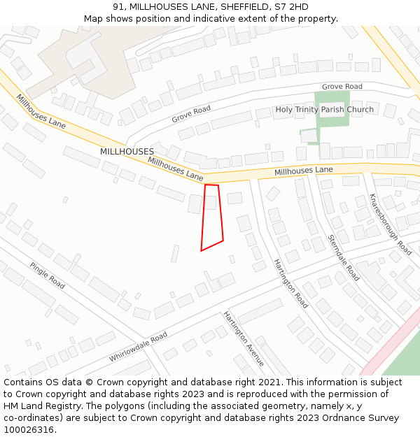 91, MILLHOUSES LANE, SHEFFIELD, S7 2HD: Location map and indicative extent of plot