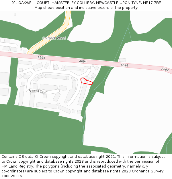 91, OAKWELL COURT, HAMSTERLEY COLLIERY, NEWCASTLE UPON TYNE, NE17 7BE: Location map and indicative extent of plot