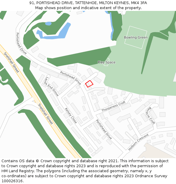 91, PORTISHEAD DRIVE, TATTENHOE, MILTON KEYNES, MK4 3FA: Location map and indicative extent of plot