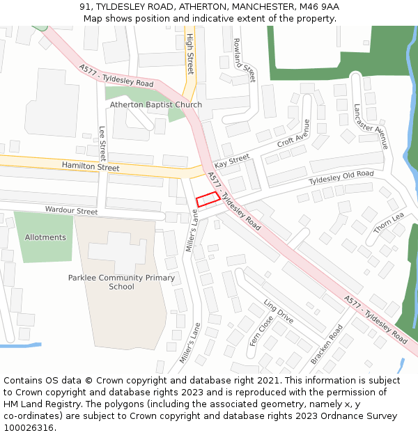 91, TYLDESLEY ROAD, ATHERTON, MANCHESTER, M46 9AA: Location map and indicative extent of plot