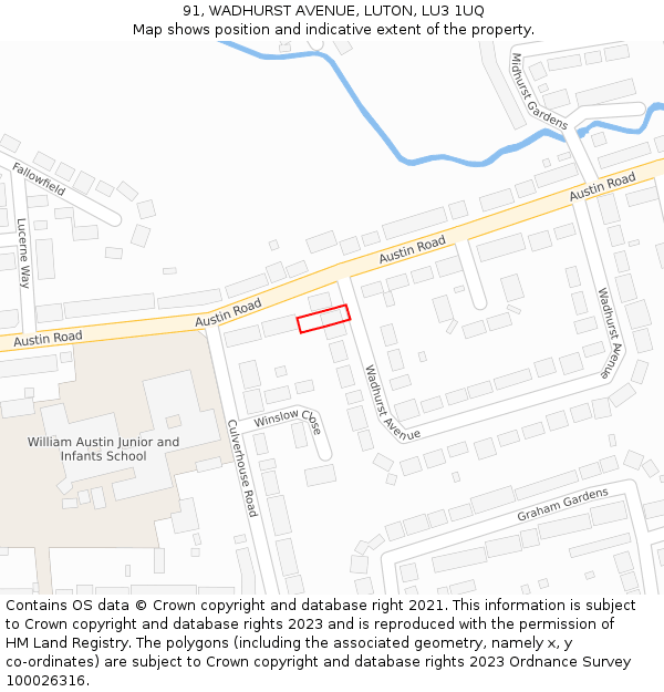 91, WADHURST AVENUE, LUTON, LU3 1UQ: Location map and indicative extent of plot