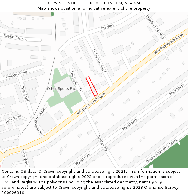 91, WINCHMORE HILL ROAD, LONDON, N14 6AH: Location map and indicative extent of plot